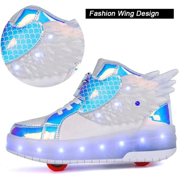 🆕 Men White USB Chargable LED Light Up Roller Wheeled Skate Sneaker Shoes Kids - Picture 3 of 7